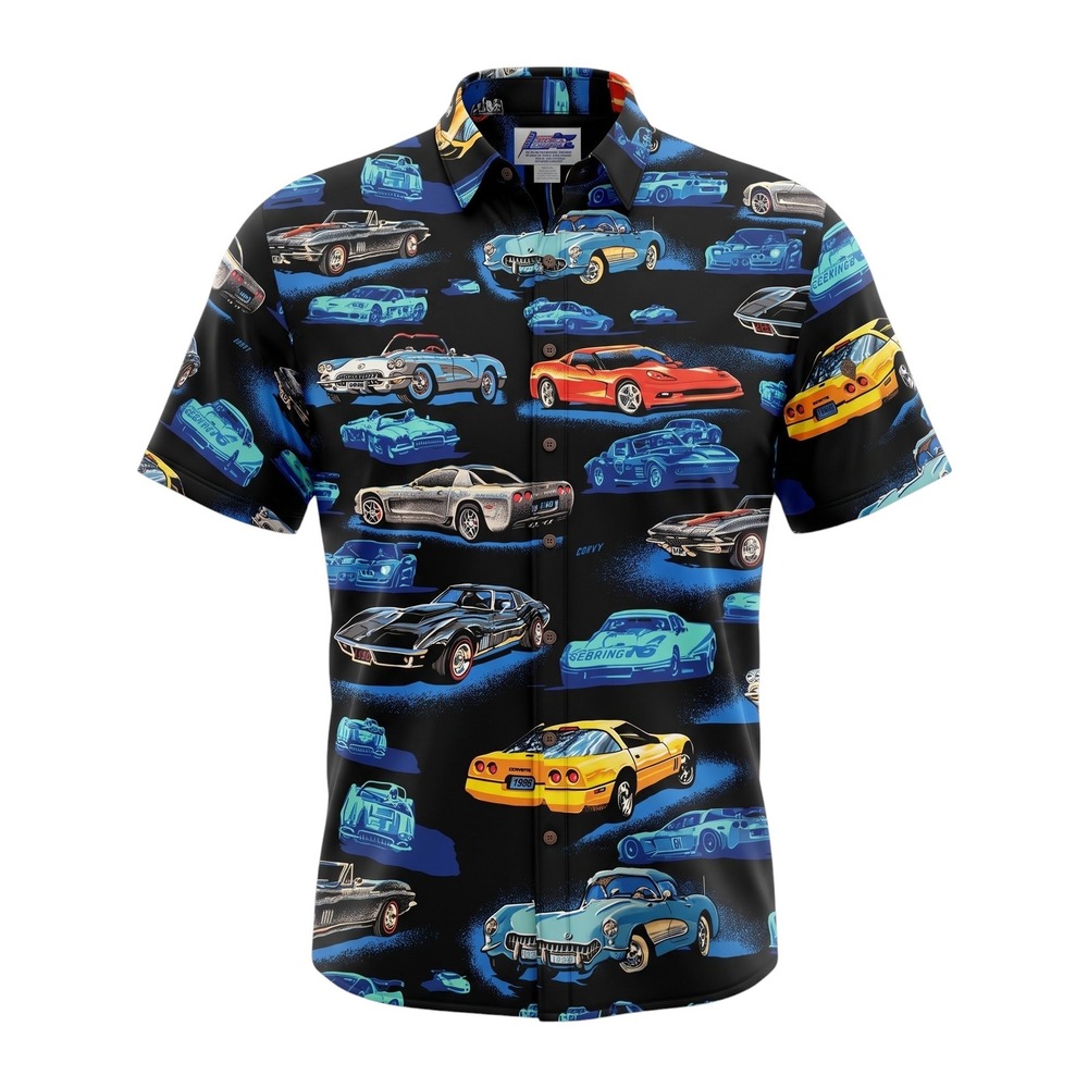 Reyn Spooner Corvette Evolution Rayon Shirt Mens XL Black Short Sleeve Button Up